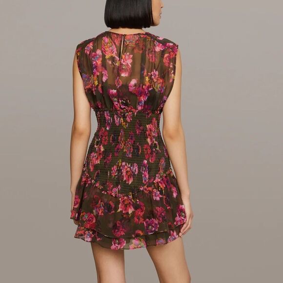 NEW AMUR Sierra Smocked Mini Dress Earthy Garden Size 4 - Picture 3 of 12